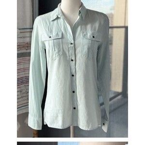 Patagonia Teal White Striped Lightweight A/C Long Sleeve Button Shirt XL Organic